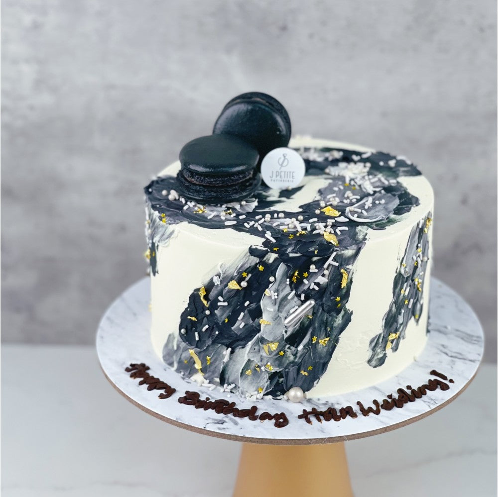 Black Abstract Macarons Cake