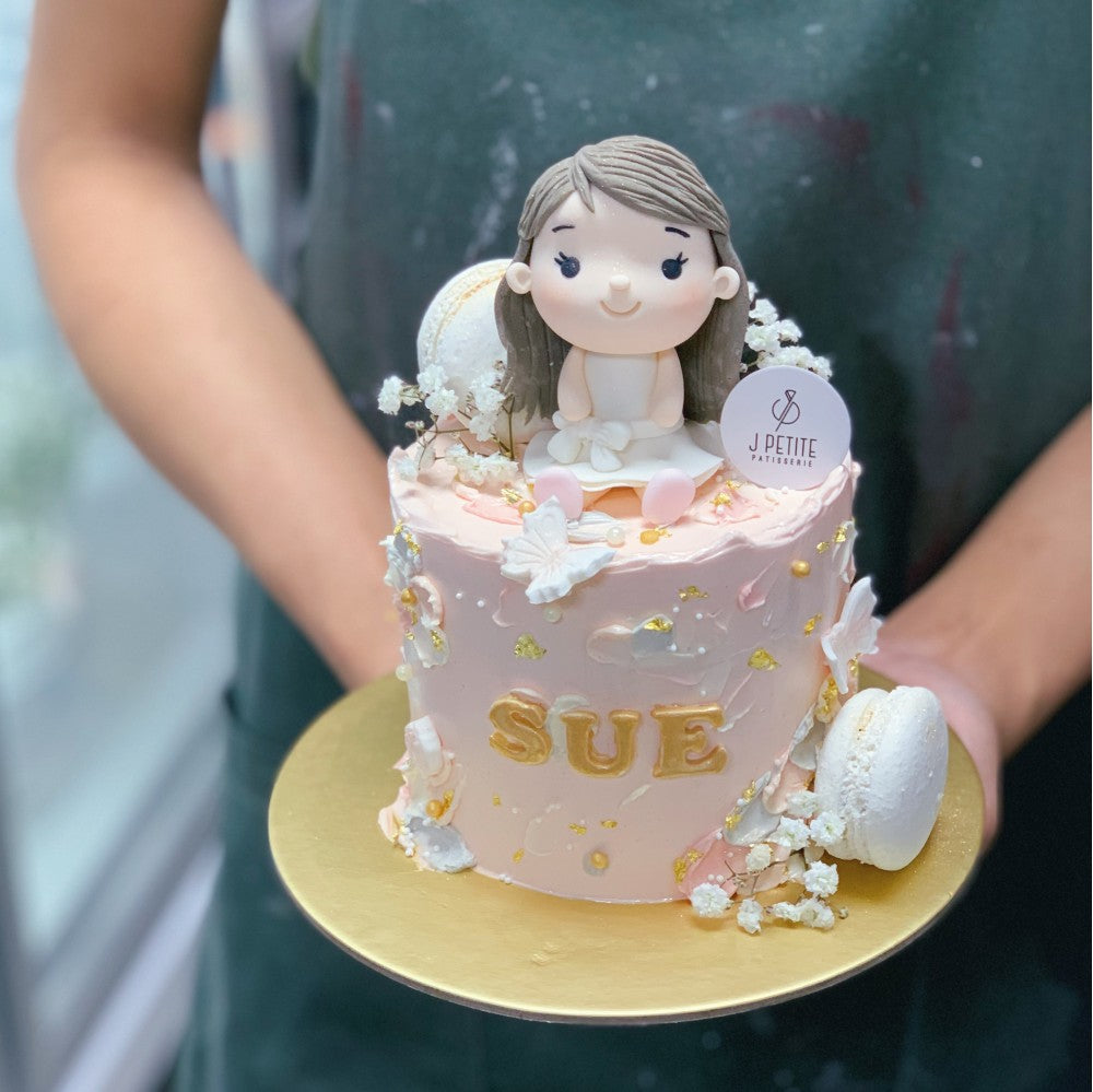 Blush Textured Floral Girl Cake