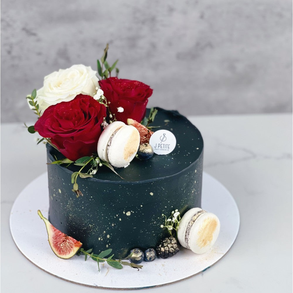 Dark Elegance Floral Cake