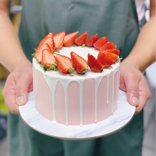 Minimalist Strawberry Drip Cake