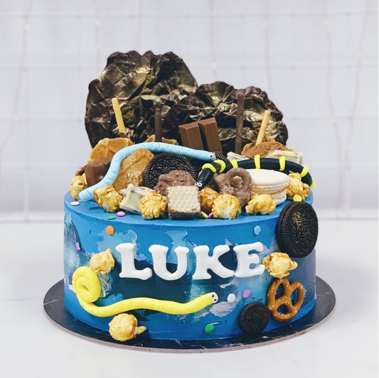 Navy Blue Snake Cake with Toppings