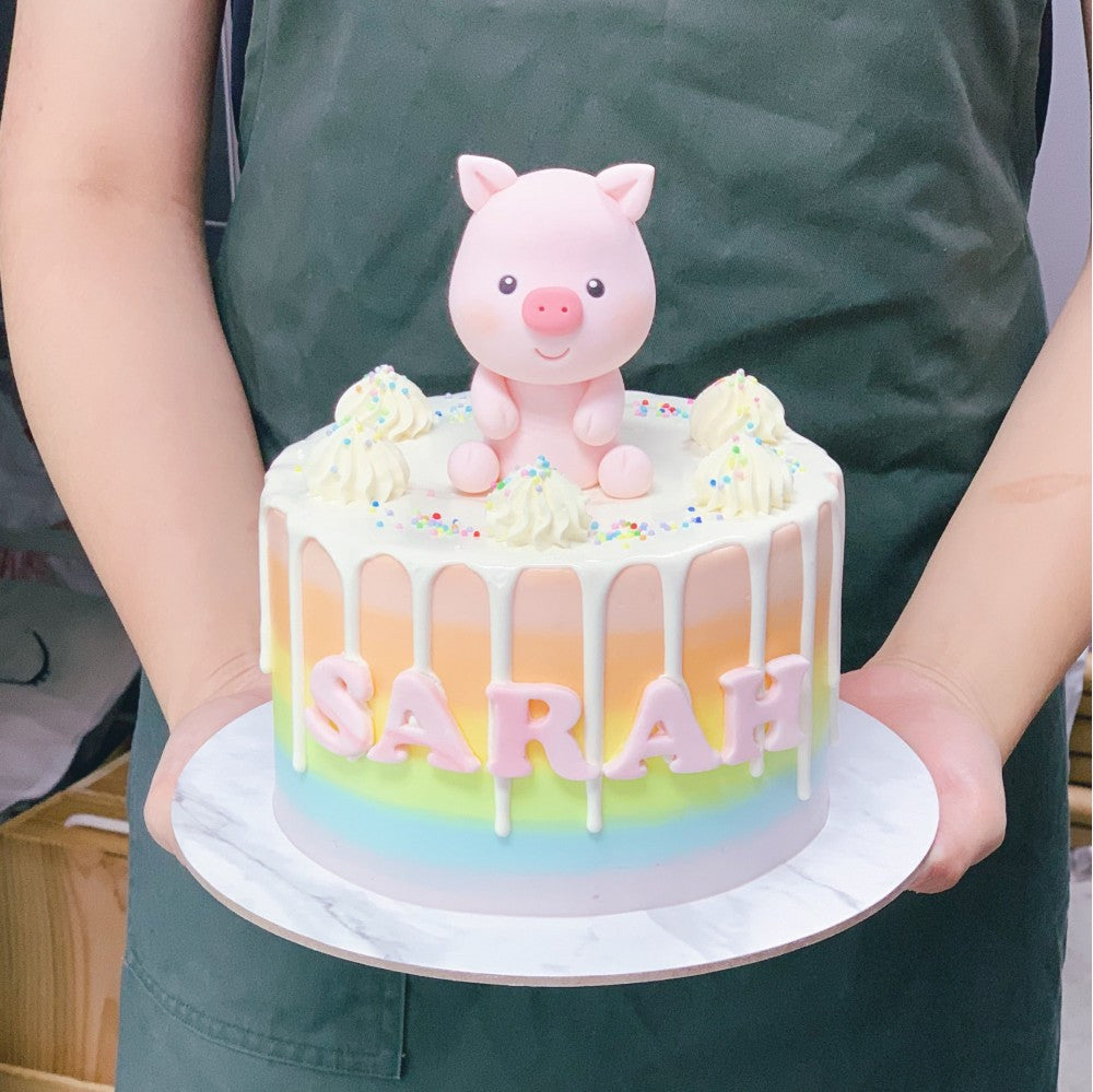 Pastel Rainbow with Piggy Drip Cake
