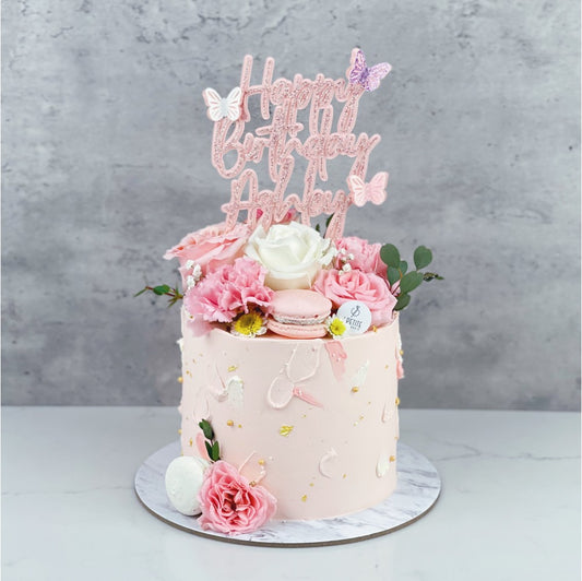 Pink Texture Floral Cake